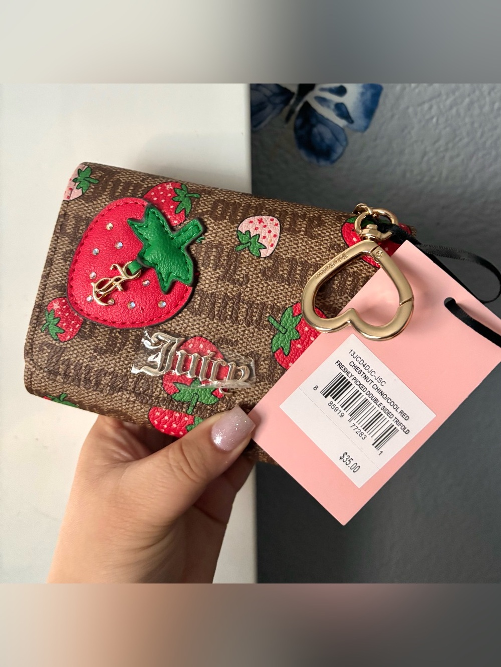 JUICY COUTURE Chestnut Chino FRESHLY PICKED Strawberry Zip Around Wallet NWT